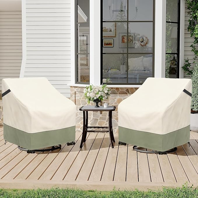 Outdoor Swivel Chair Cover 2 Pack,600D Heavy Duty 100% Waterproof Outdoor Chair Covers,Patio Furniture Covers for Swivel Patio Chairs,35" W x 37" D x 36" H,Beige