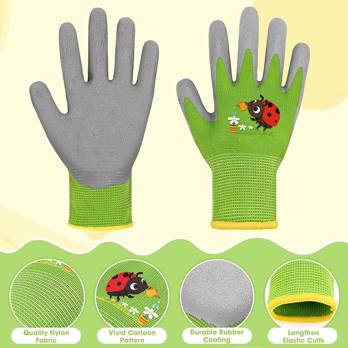 WAWSAM Kids Gardening Gloves 3 Pairs Toddlers Rubber Coated Work Gloves Children Garden Gloves