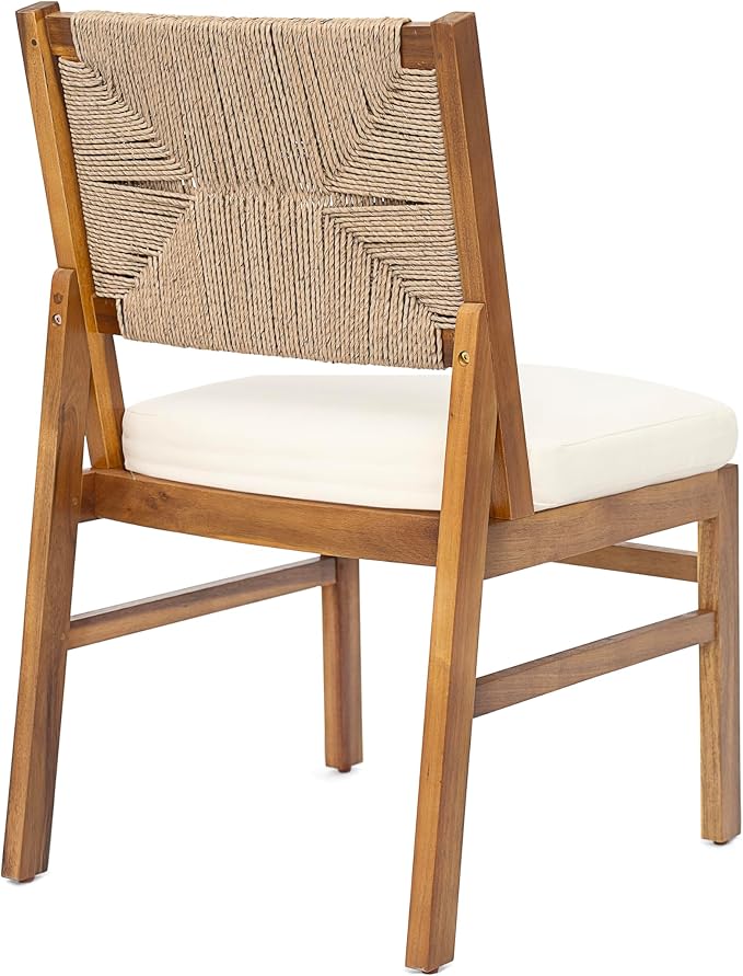 Christopher Knight Home 7 Piece Outdoor Dining Set, 71" Acacia Wood Patio Table with 6 Light Brown Wicker Chairs and Cream Cushions, Teak Finish Wood Dining Table Set for Backyard Garden Porch Deck