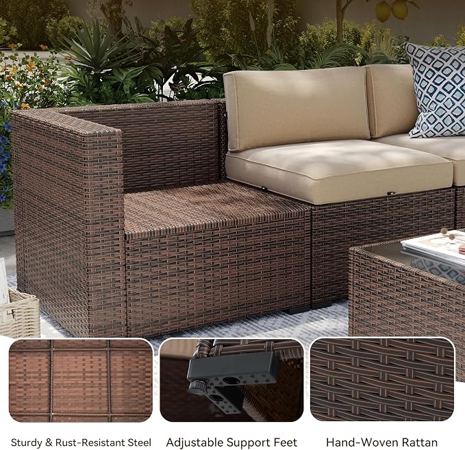 Aoxun Patio Furniture Sets, 10-Piece Outdoor Patio Furniture with Thick Cushions, Wicker Outdoor Conversation Set Sectional Sofa for Backyard, Poolside, Garden