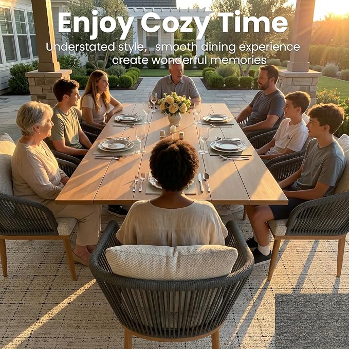11-Piece Patio Dining Table Sets, Woven Wicker Dining Set with Rectangular Aluminum Table and Dining Chairs Modern Outdoor Dining Furniture Set for Outdoors and Indoors