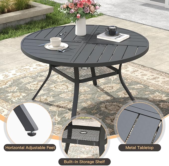 7 Pieces Outdoor Dining Set, 47.3" Spliced Patio Table with Umbrella Hole & Stackable Outdoor Dining Chairs, Patio Furniture Set for Deck Garden Porch, Grey Chairs & Dark Grey Table