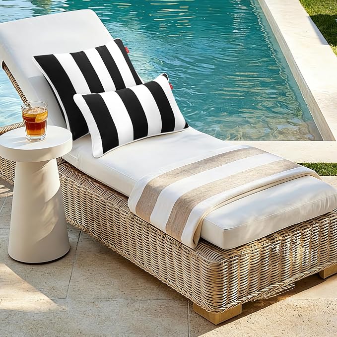 Pack of 2 Outdoor Throw Pillows,18x18 Inch All-Weather Water-Resistant Patio Pillows with Inserts,Decorative Pillows for Patio Furniture,Couch,Sofa,Poolside,Black White
