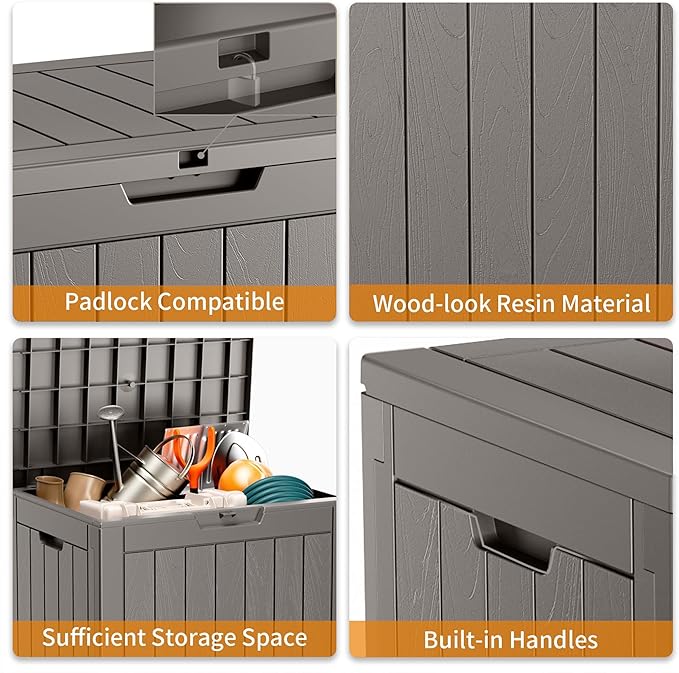 35 Gallon Outdoor Storage Box, Large Resin Deck Box for Patio Cushions, Garden Tools, Pool Accessories, Waterproof and Lockable Design, Storage Bench for Backyard & Deck(Gray)