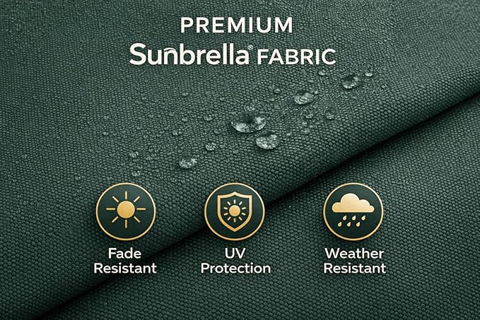 Treasure Garden 7.5ft Patio Umbrella – Outdoor Market Umbrella – Push Button Tilt – White Aluminum Frame (Sunbrella, Heather Beige)