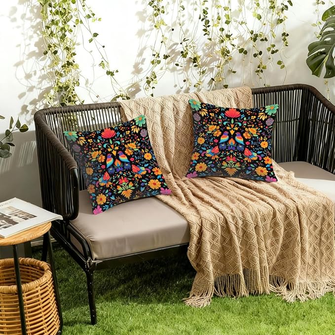 22x22 Inch Outdoor Pillow Covers Set of 2 Waterproof Throw Pillow Covers Decorative Couch Cushion Covers Mexican Birds Flower Square Pillowcases Protectors for Patio Garden Sofa
