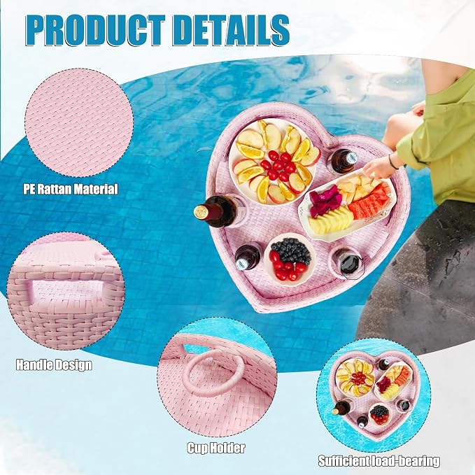 Floating Tray for Pool，Floating Pool Tray, Floating Tray - Floating Pool Table, Ideal for Food & Drinks - Floating Table for Pool - Essential Floating Food Tray for Pool Activities(Heart-Shaped)