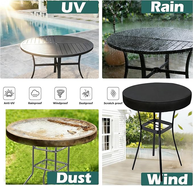 SUNICO Outdoor Round Table Cover 48" Dia, Patio Table Cover Round for Patio Circle Coffee Table & Dining Table & Picnic Table.Windproof, Waterproof, Stain-Resistant, Durable Table Cover