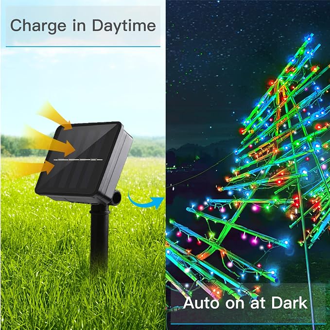 5 Colors Solar String Lights, Solar Christmas Lights Outdoor Waterproof with 8 Lighting Modes, Multi Colored 100LED Christmas String Lights for Indoor Patio Yard Trees Holiday Decoration