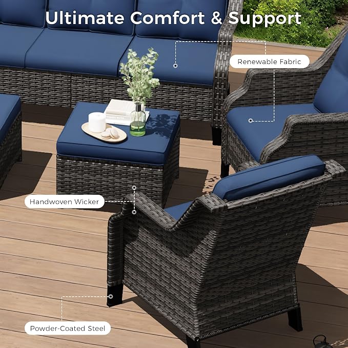 Outdoor Patio Chairs Set of 2, Wicker Patio Furniture with Thick Cushions, Curved Armrest, Deep Seating, Rattan Outdoor Chairs for Porch, Deck, Balcony