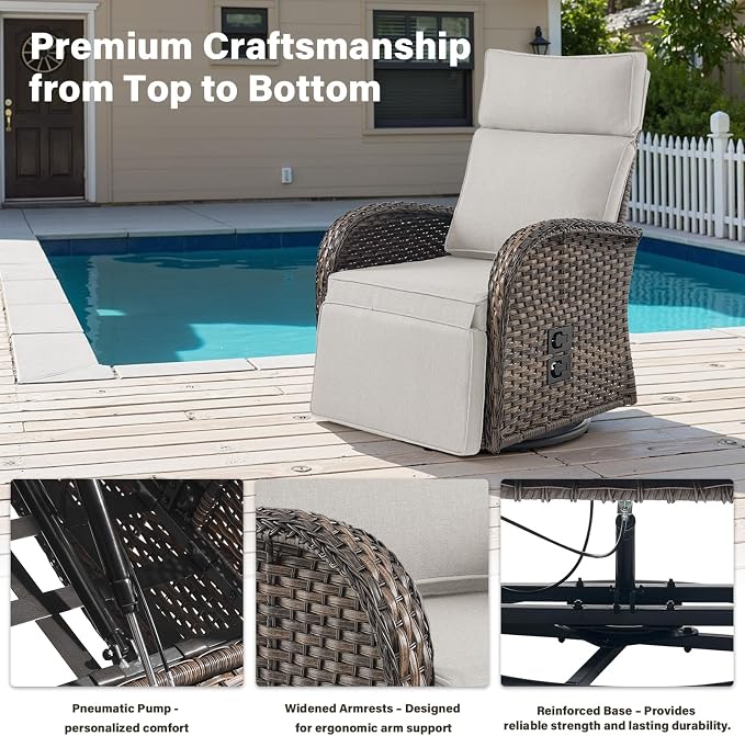 Belord 5 Piece Wicker Patio Furniture Set with 30" Propane Fire Pit Table, Outdoor Swivel Recliner Chairs with Adjustable Backrest & Footrest for Patio Conversation and Backyard Gathering