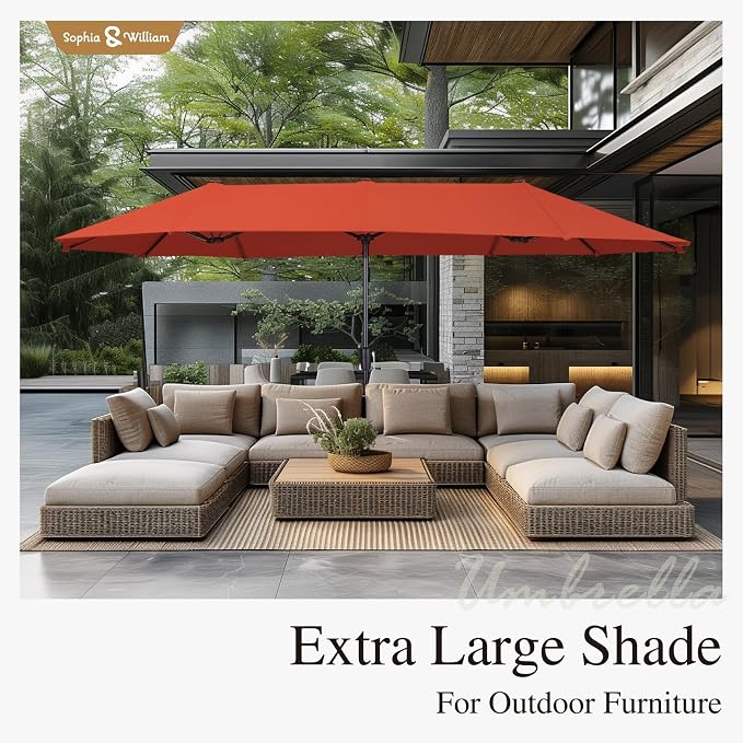 Sophia & William Patio Table and Chairs Set with Umbrella 8 Piece Outdoor Dining Set for 6 with 13ft Double-Sided Patio Red Umbrella, 6 x Swivel Patio Chairs, 1 Metal Table for Lawn Garden