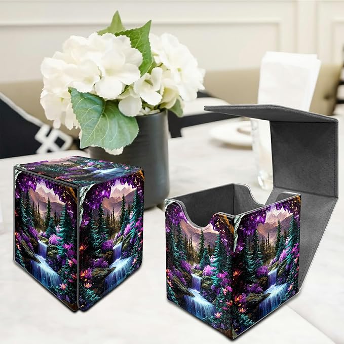 Purple Mountains Card Deck Box for MTG, Personalized Card Storage Case Fits 120+ Sleeved Cards, Premium Leather TCG Box with Strong Magnetic Closure for Magic, CCG, PTCG, Baseball Cards