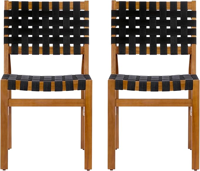 Christopher Knight Home Balew Acacia Wood Patio Dining Set for 6, Solid Wood Outdoor Dining Table Set for 6, 7 Piece Outdoor Dining Set with Rectangular Table and Woven Rope Accents, Teak+Black