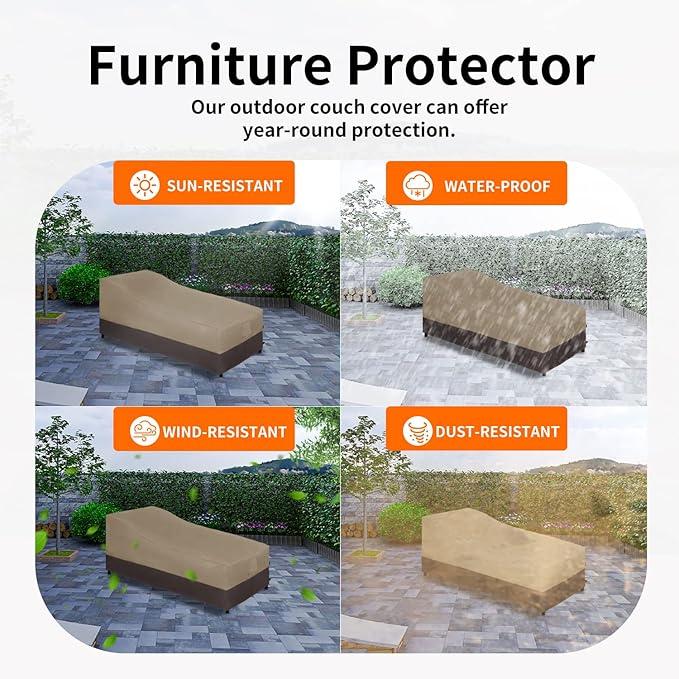 Easy-Going Waterproof Outdoor Chaise Lounge Cover, Heavy Duty Patio Lounge Chair Cover, Windproof Outdoor Furniture Cover with Air Vent 2 Pack-78Wx35.5Dx33H inch, Camel/Dark Brown
