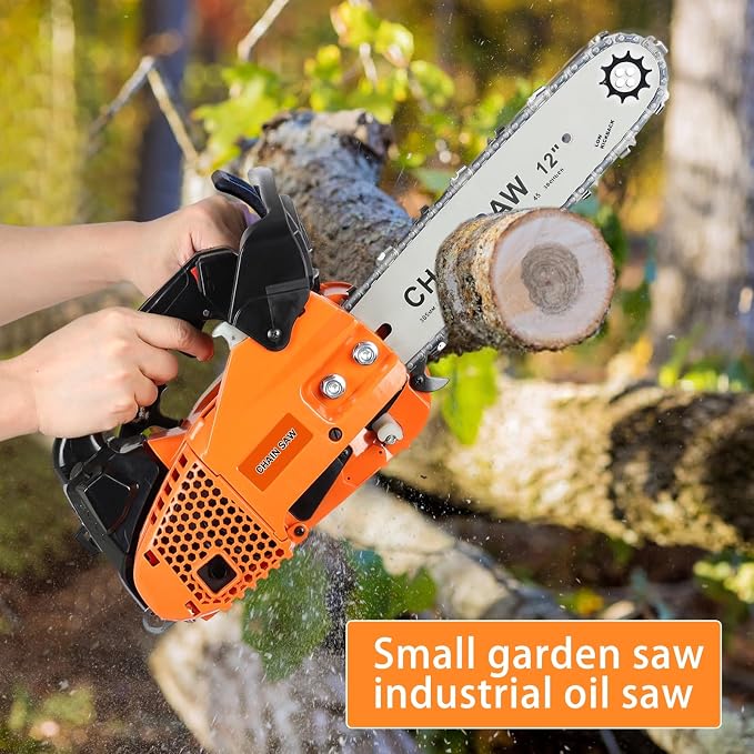 Gas Chainsaw, 12 Inch Top Handle Chainsaw, 25.4CC 2-Cycle Handheld Cordless Petrol Portable Gas Powered Chain Saw for Tree Wood Cutting Orange