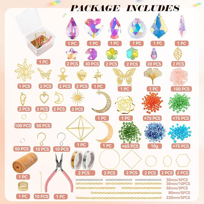 730PCS DIY Suncatcher Kit for Adults – 3D Spiral Suncatcher with Colorful AB Beads & Pendants, Rainbow Maker for Window Hanging Indoor/Outdoor Home Decor