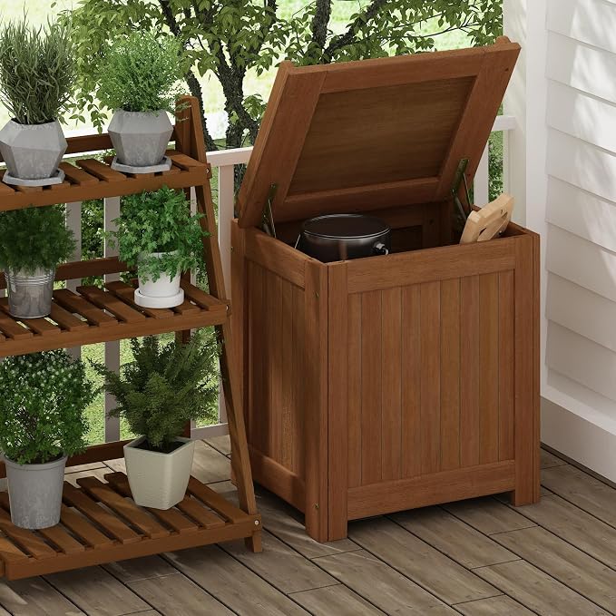 Furinno TIOMAN Wood Outdoor Storage Box, Wooden Patio Deck Box, Garden Backyard Tool Storage, 21 x 23.7 x 16.5, for Balcony, Porch, Light Wood