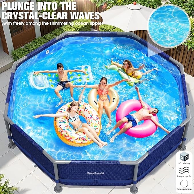 Above Ground Pool,10ft x 30in Frame Deep Swimming Pool,Round Family Pool,Large Above Ground Pool Easy Set,1200 Gallon Pool,Outdoor Backyard Pool for Kids,Adults-Blue,Pump Not Included