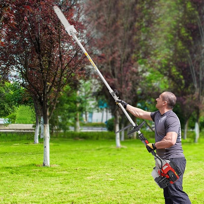 52cc 2-Cycle Gas String Trimmer, 6-in-1 Lawn Mower Pruner Tool Multi Garden Tools Brush Cutter, Hedge Trimmer, Pole Saw with Extension Pole, for Weeding and Maintenance