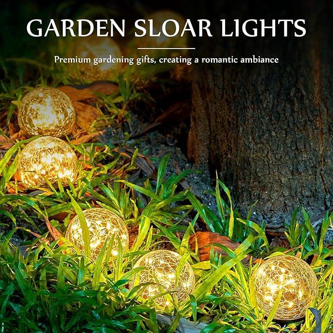 Honoson 3.9 Inch Solar Globe Lights Outdoor - Waterproof Cracked Glass Balls for Lawn Patio Yard Backyard Decorations, Warm White Solar LED Lights with Easy Installation,Durable Design (12 Pcs)