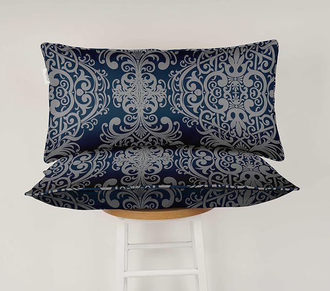 Indoor/Outdoor Polyester Fabric Lumbar Pillow Cover, All-Weather Waterproof Rectangular Cushion Case for Patio Furniture, 16 x 24 Set of 2 - Moroccan-73