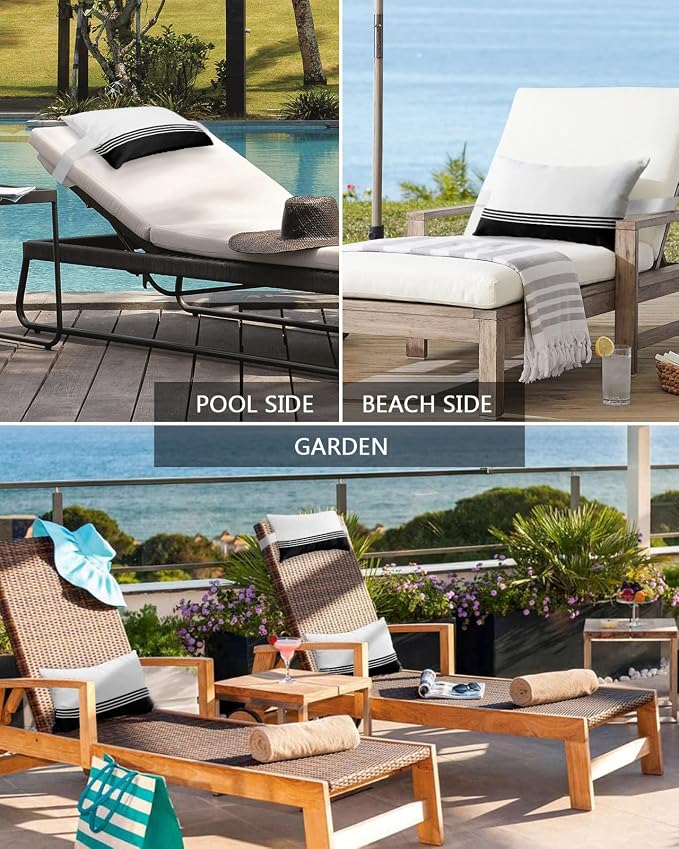 Outdoor Pillows Covers with Inserts Modern Art Black White Simple Striped Farmhouse Waterproof Pillow with Adjustable Strap Throw Pillows for Patio Furniture Recliner Lounge Chair, 12x20 inch, 1PCS
