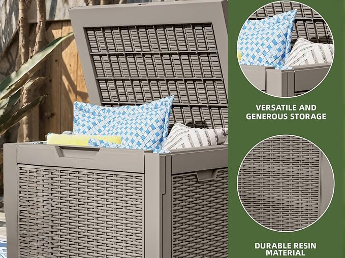 32 Gallon Resin Deck Box Outdoor Storage Box with Lockable Lid, Waterproof Patio Storage Container for Cushions, Garden Tools, 330LB Capacity, Easy Assembly