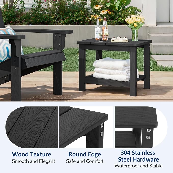 Patio Chairs Set, 3 Pieces Weatherproof HIPS Outdoor Furniture, Patio Chairs Conversation Sets with Side Table for Garden Porch Lawn & Backyard (Black)