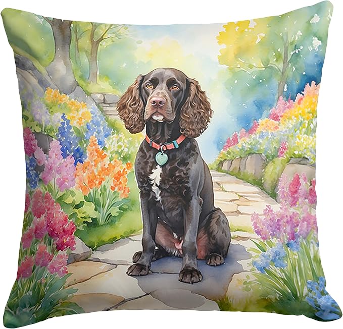 Caroline's Treasures American Water Spaniel Spring Garden Throw Pillow Machine Washable, Indoor Outdoor Decorative Pillow for Couch, Bed or Patio, 14Hx14W