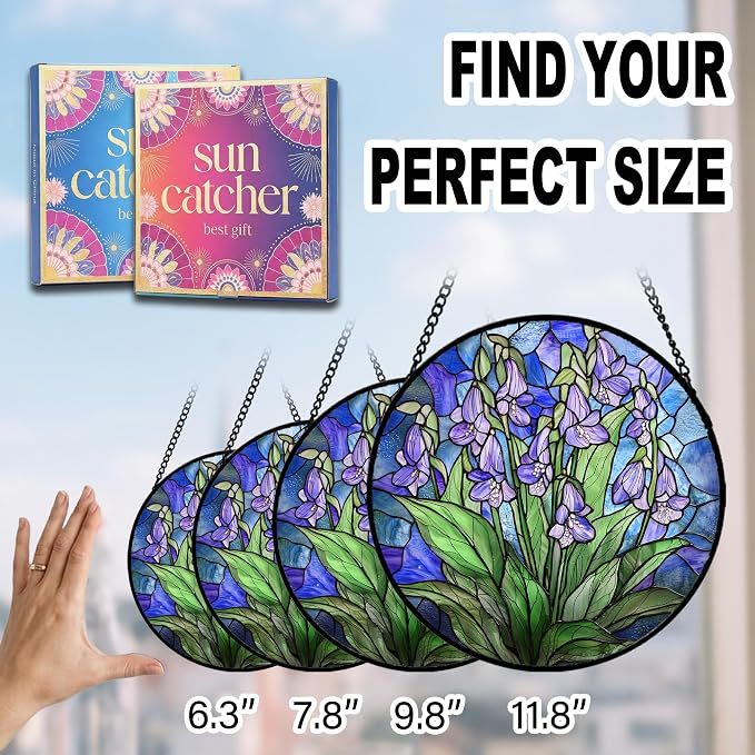 Birthday Gifts for Women - Violet Flowers Faux Stained Glass Window Hanging Sun Catcher for Door Garden Acrylic Decor Mother's Day Christmas for Mom Nana Grandma Sisters Wife 9.8"