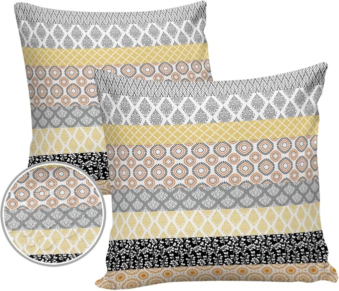 Outdoor Waterproof Throw Pillow Covers Set of 2 Yellow Boho Stripe Tribal Vingtage Lumbar Pillowcases 26x26 Inches Bohemian Style Decorative Pillows Cushion Case Patio Pillows for Couch Bed Garden
