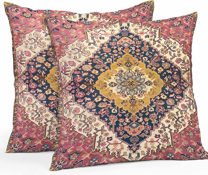 Southwest Aztec Waterproof Outdoor Pillow Covers Set of 2 Home Decor, Boho Tribe Traditional Floral Patterned Pillowcase Patio Pillow Covers for Couch Bench Furniture Garden 24x24in