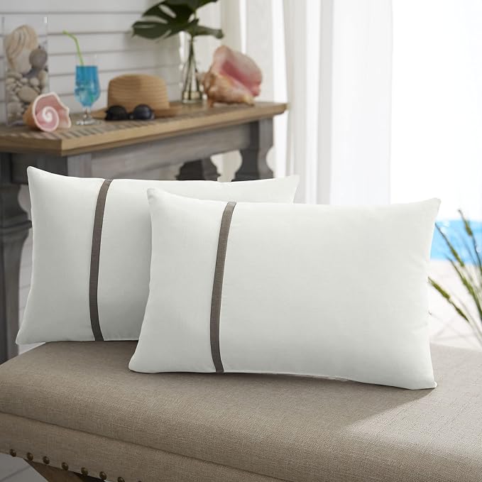 Sorra Home x Sunbrella - Indoor/Outdoor Lumbar Pillows (Set of 2), Canvas Natural Ivory & Taupe