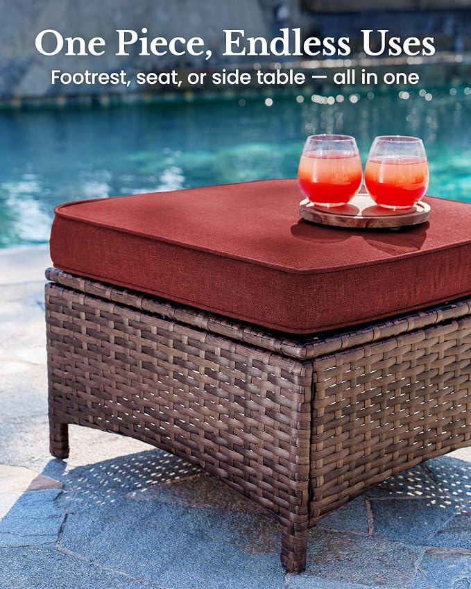 HILLGA 8-Piece Luxury Patio Furniture Set with 6" Thick Cushions, Weather-Resistant Wicker High Back Swivel Rocker Chairs, Senior-Friendly Outdoor Sofa Set for Large Deck and Poolside, Burgundy(V2)