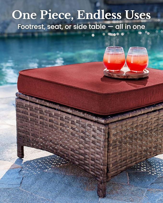 HILLGA 7-Piece Luxury Patio Furniture Set with 6" Thick Cushions, Weather-Resistant Wicker High Back Swivel Rocker Chairs, Senior-Friendly Outdoor Sofa Set for Large Deck and Poolside, Burgundy(V2)