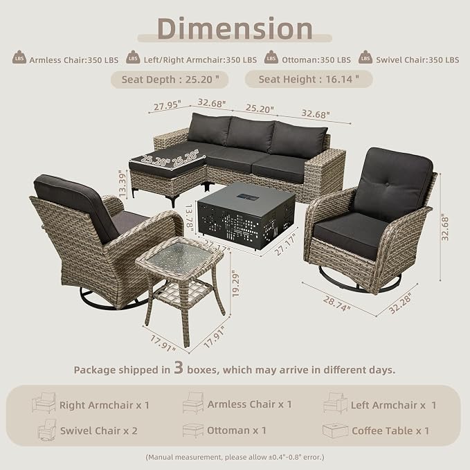 CAODOC 8-Piece Patio Furniture Set with L-Shape Sofa Chaise, Outdoor Sectional Couch Solar Table, Modern Modular Wicker Rattan Conversation Set