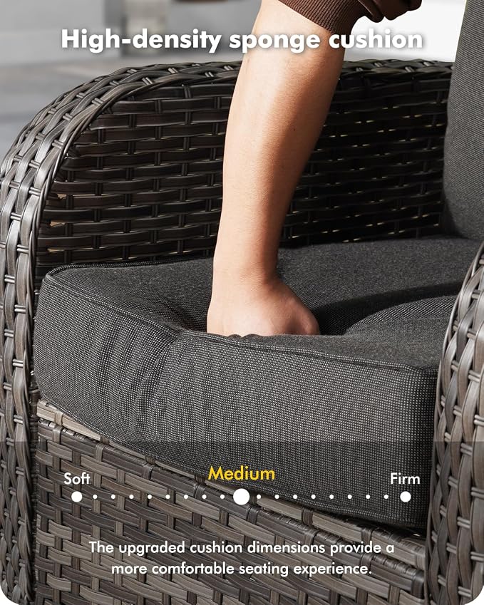 CAODOC 5 Pieces Patio Furniture Set,Outdoor Furniture with Rockers, Rattan Conversation Sets w/Coffee Table, Grey Wicker Black Cushion