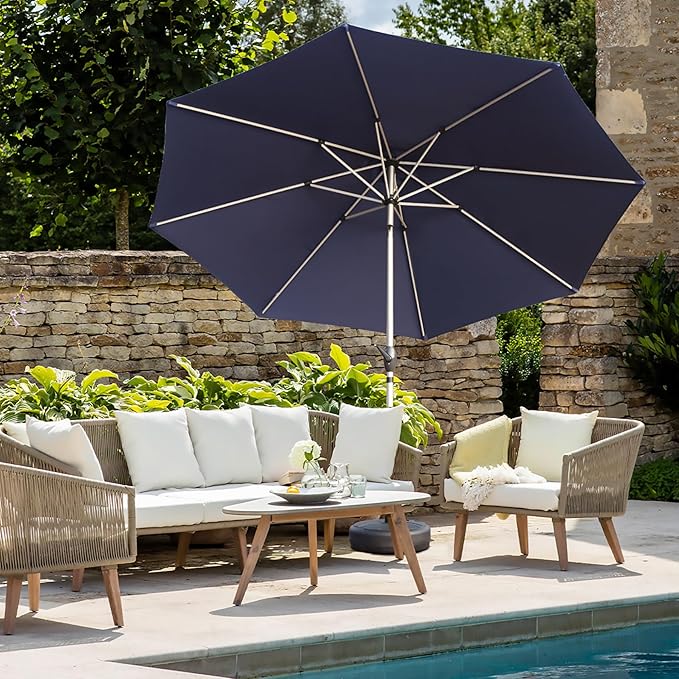 Domi 10FT Patio Umbrella, Outdoor Table Umbrella with Aluminum Pole, UV Protection Waterproof Market Sun Umbrella with Push Button Tilt and Crank for Garden, Deck, Backyard, Pool (Navy Blue)