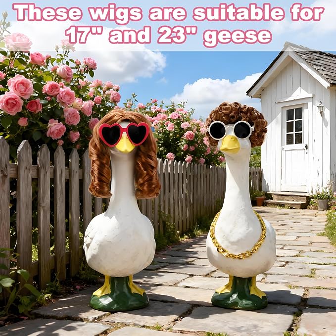 8090 Vintage Porch Goose Wigs Accessories 2 Pack with Sunglasses Retro Street Style Porch Goose Braid Wigs Outdoor Decor for Lawn Goose Statues