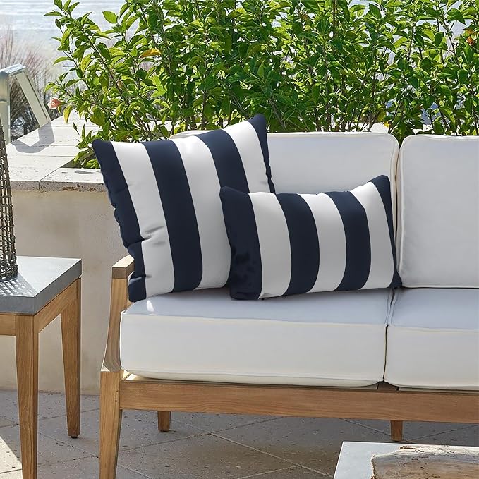 Outdoor Pillows for Patio Furniture 16x16 inch, Square Outdoor Throw Pillows with Inserts, Decorative Patio Pillows for Garden Couch Home Sofa Office Chair, Pack of 2, Cabana Navy