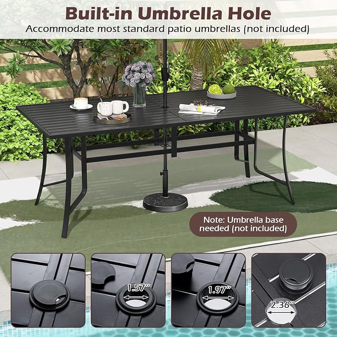 Tangkula 9 Pieces Patio Dining Set for 8, Outdoor Rectangular Table and Stackable Chairs with Umbrella Hole, Outside Furniture Set for Backyard, Garden and Deck (Brown)