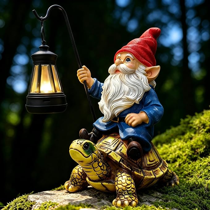 Outdoor Garden Gnome, Funny Lawn Gnome Statue Decorations, Solar Gnome Riding Turtle Figurines Ornament for Patio, Balcony, Yard, Iutdoor Office Home Decor, Mom Grandma Sisters Gifts