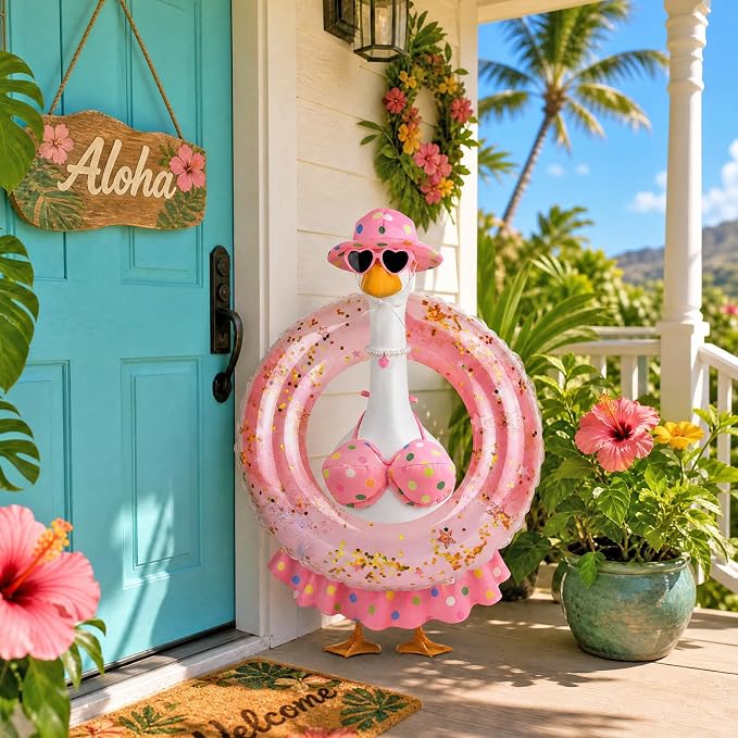 Hawaiian Porch Goose Outfits,23 Inch Bikini Porch Goose Summer Outfit | 23 in Porch Goose Outfit with Sunglasses & Swim Ring Hawaiian Porch Goose Clothes Costume for Outdoor Garden Lawn Yard Decor