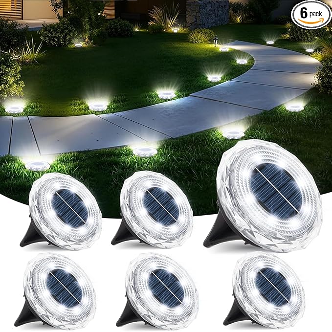 echosari Solar Ground Lights 6 Pack, Upgraded Solar Garden Lights Auto ON/Off Landscape Lighting Outdoor In-Ground Lights Waterproof Long Lasting for Pathway Walkway Patio (Cool White)
