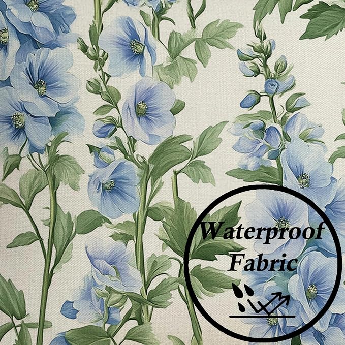 Blue Floral Throw Pillow Covers 20x20 inch Set of 2 Outdoor Waterproof Pillow Cases Delphiniums Flower Decorative Cushion Covers for Patio Garden Tent