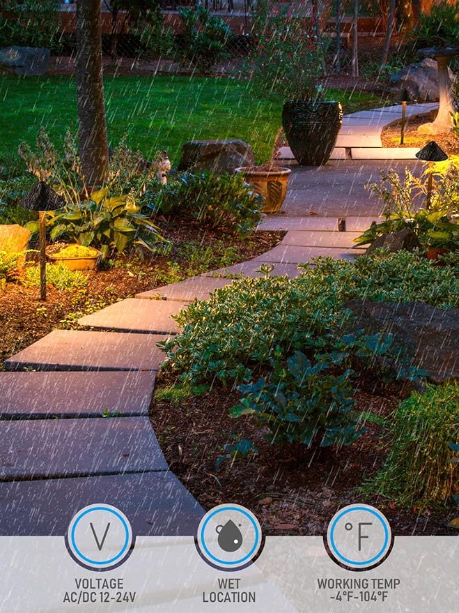 LEONLITE LED Low Voltage Landscape Path Light, 3W 12-24V AC/DC, Pathway Lighting Wired, Outdoor Light for Yard Lawn, ETL CRI90+ Unique Vintage Golden Texture, Aluminum, 3000K Warm White, Pack of 4