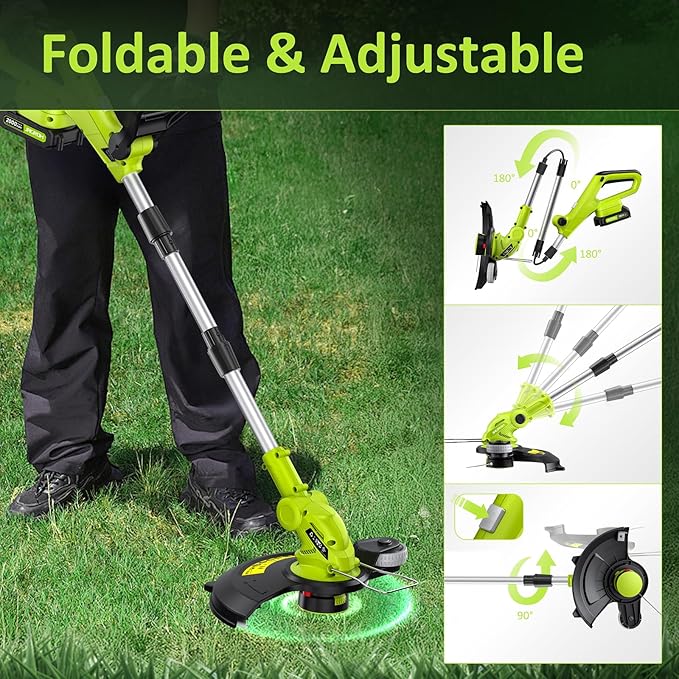12" Cordless String Trimmer with 2 2.0Ah Battery and Charger, Electric Weed Wacker, Weed Eater Battery Powered, 20V Lawn Mower Lawn Edger, Auto Line Feed Grass Cutter Lightweight Garden Tools for Yard