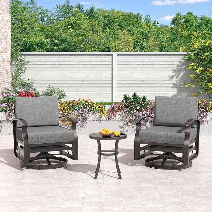Kullavik Aluminum Patio Furniture Set,8 Piece Modern Metal Outdoor Patio Furniture w/5.1'' Thick Cushion,Swivel Chairs and Round Coffee Table,Patio Conversation Sets for Porch,Deck,Grey