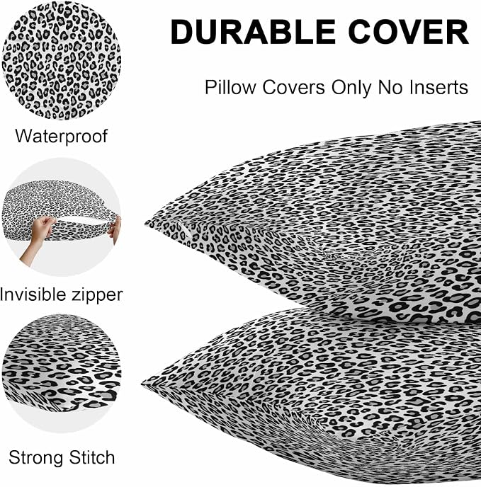 Vandarllin Outdoor Throw Pillows Covers 26x26 inch Set of 2 Waterproof Black Leopard Print Decorative Zippered Cushion Covers for Patio Furniture, Luxury Animal Fur Pattern Lumbar Pillowcases